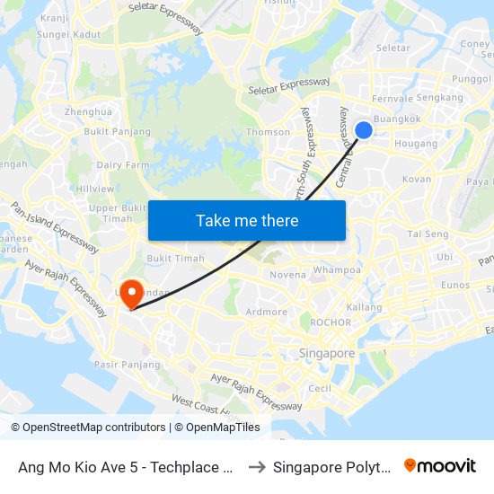 Ang Mo Kio Ave 5 - Techplace 2 (54659) to Singapore Polytechnic map