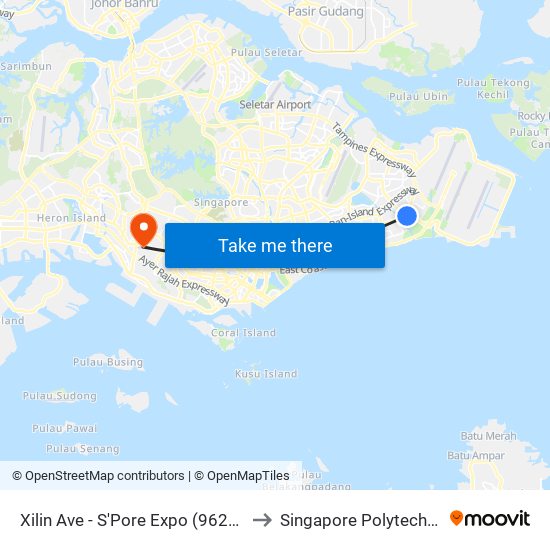 Xilin Ave - S'Pore Expo (96229) to Singapore Polytechnic map