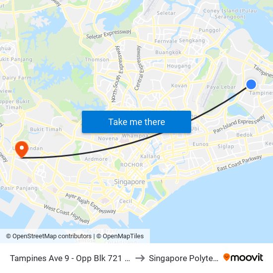 Tampines Ave 9 - Opp Blk 721 (75279) to Singapore Polytechnic map