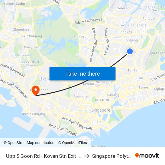 Upp S'Goon Rd - Kovan Stn Exit B (63031) to Singapore Polytechnic map