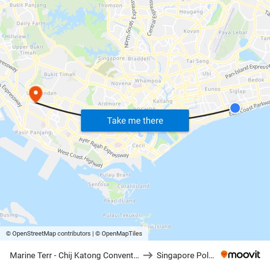 Marine Terr - Chij Katong Convent (Sec) (92211) to Singapore Polytechnic map