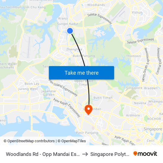 Woodlands Rd - Opp Mandai Est (45061) to Singapore Polytechnic map