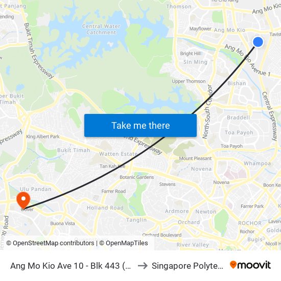 Ang Mo Kio Ave 10 - Blk 443 (54381) to Singapore Polytechnic map