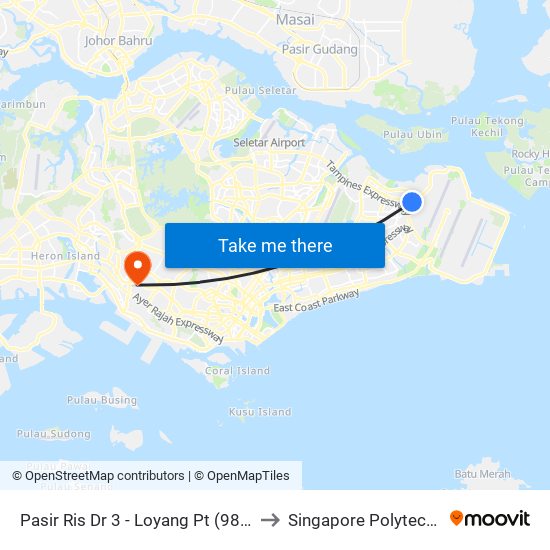 Pasir Ris Dr 3 - Loyang Pt (98101) to Singapore Polytechnic map