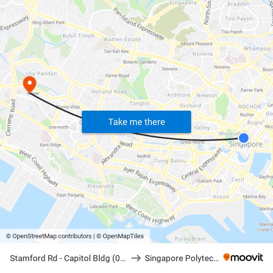 Stamford Rd - Capitol Bldg (04111) to Singapore Polytechnic map