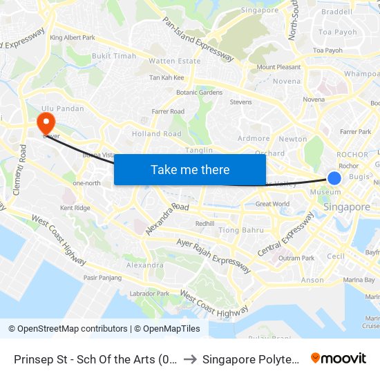 Prinsep St - Sch Of the Arts (08079) to Singapore Polytechnic map