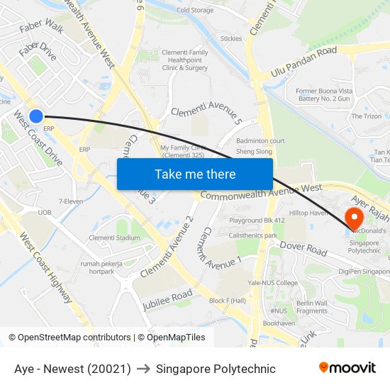 Aye - Newest (20021) to Singapore Polytechnic map