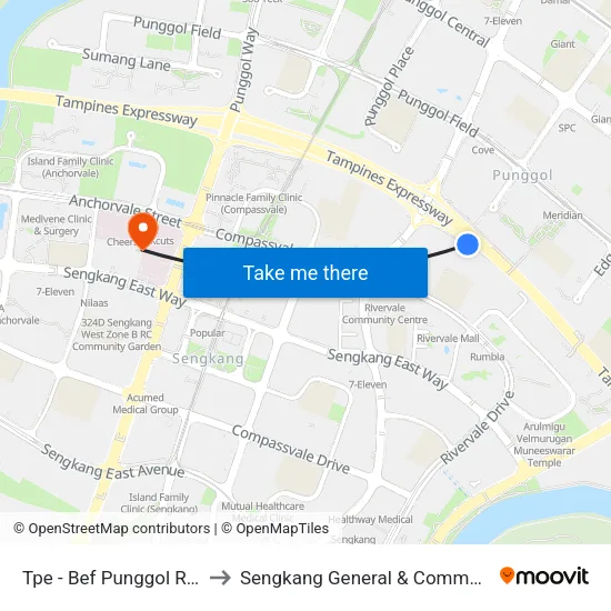 Tpe -  Bef Punggol Rd (65191) to Sengkang General & Community Hospital map