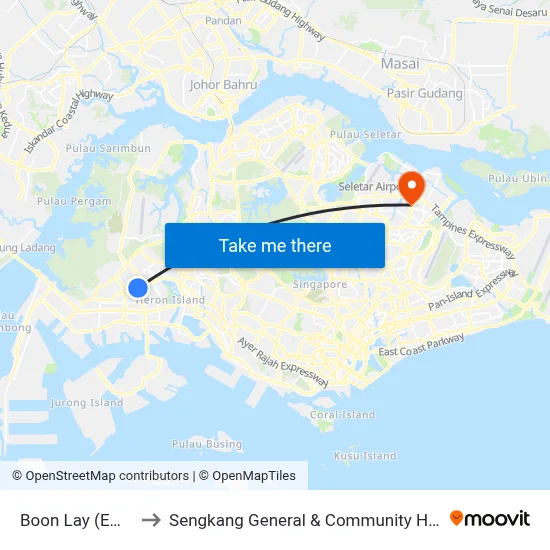Boon Lay (EW27) to Sengkang General & Community Hospital map