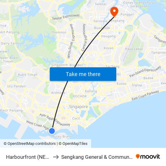 Harbourfront (NE1|CC29) to Sengkang General & Community Hospital map