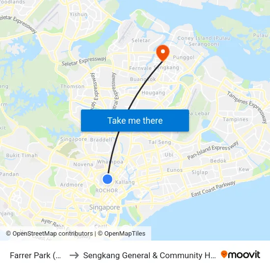 Farrer Park (NE8) to Sengkang General & Community Hospital map