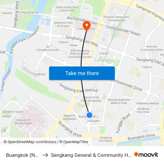 Buangkok (NE15) to Sengkang General & Community Hospital map