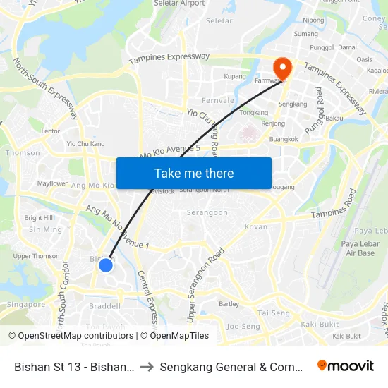 Bishan St 13 - Bishan Int (53009) to Sengkang General & Community Hospital map