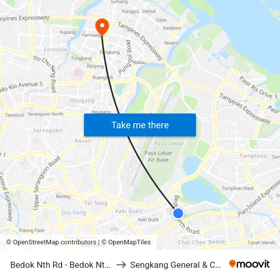 Bedok Nth Rd - Bedok Nth Stn Exit B (84539) to Sengkang General & Community Hospital map