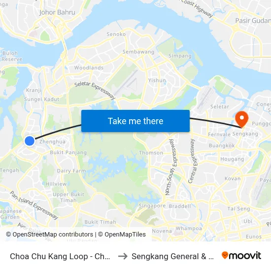 Choa Chu Kang Loop - Choa Chu Kang Int (44009) to Sengkang General & Community Hospital map