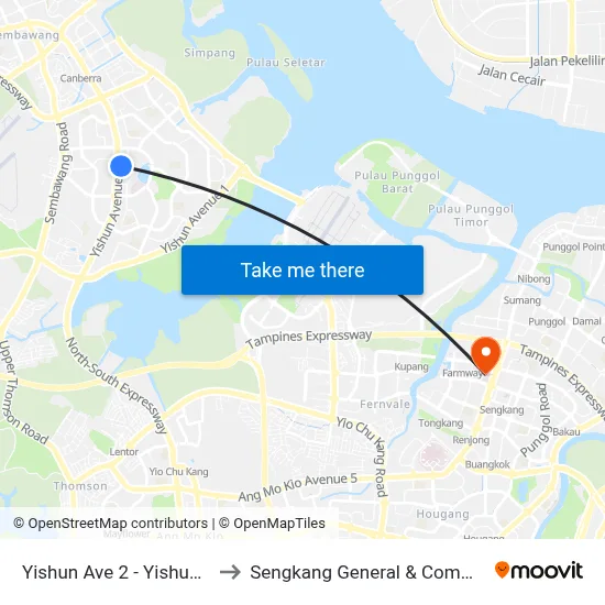 Yishun Ave 2 - Yishun Int (59009) to Sengkang General & Community Hospital map
