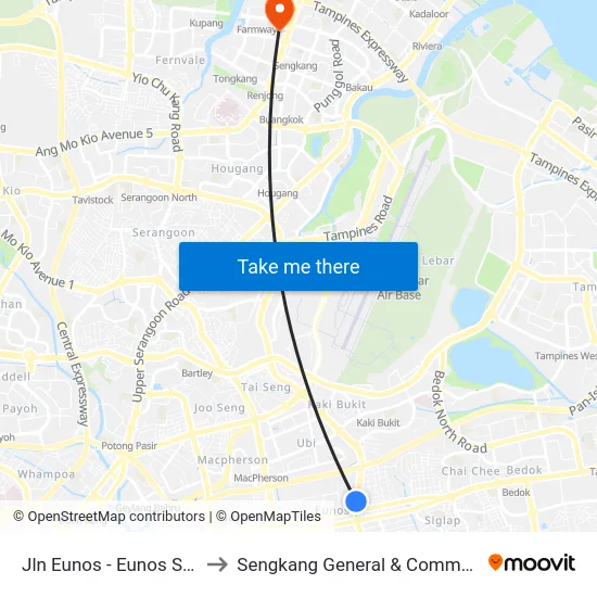 Jln Eunos - Eunos Stn (83101) to Sengkang General & Community Hospital map