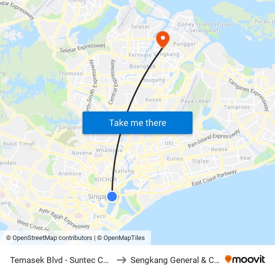 Temasek Blvd - Suntec Convention Ctr (02151) to Sengkang General & Community Hospital map