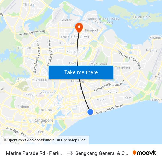 Marine Parade Rd - Parkway Parade (92049) to Sengkang General & Community Hospital map