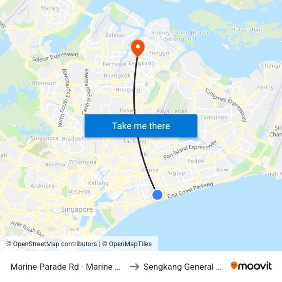 Marine Parade Rd - Marine Pde Stn/Parkway Pde (92049) to Sengkang General & Community Hospital map