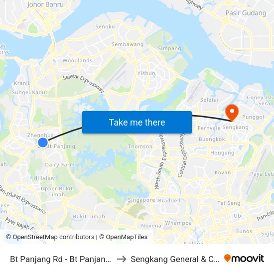 Bt Panjang Rd - Bt Panjang Stn/Blk 604 (44251) to Sengkang General & Community Hospital map