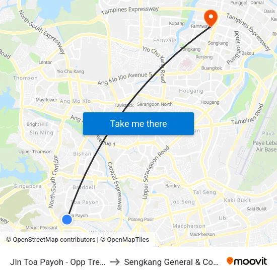 Jln Toa Payoh - Opp Trellis Twrs (52079) to Sengkang General & Community Hospital map
