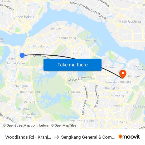 Woodlands Rd - Kranji Stn (45139) to Sengkang General & Community Hospital map