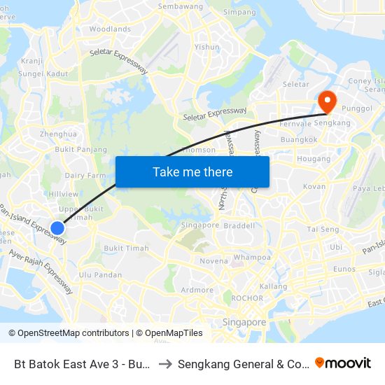 Bt Batok East Ave 3 - Burgundy Hill (42319) to Sengkang General & Community Hospital map