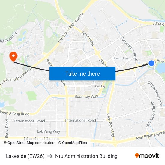 Lakeside (EW26) to Ntu Administration Building map