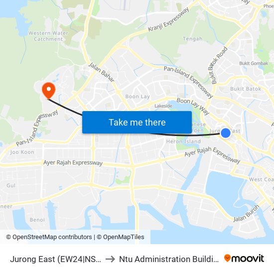 Jurong East (EW24|NS1) to Ntu Administration Building map