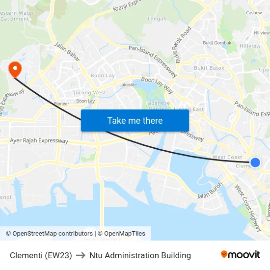 Clementi (EW23) to Ntu Administration Building map