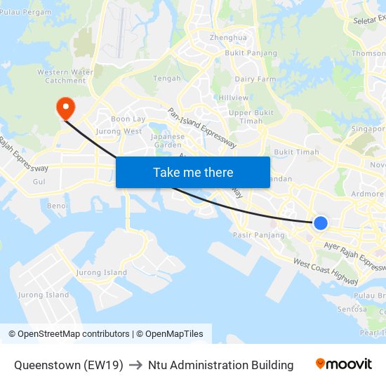 Queenstown (EW19) to Ntu Administration Building map