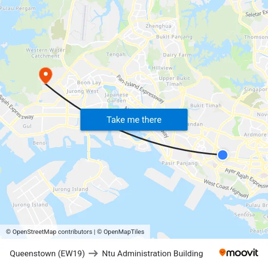Queenstown (EW19) to Ntu Administration Building map
