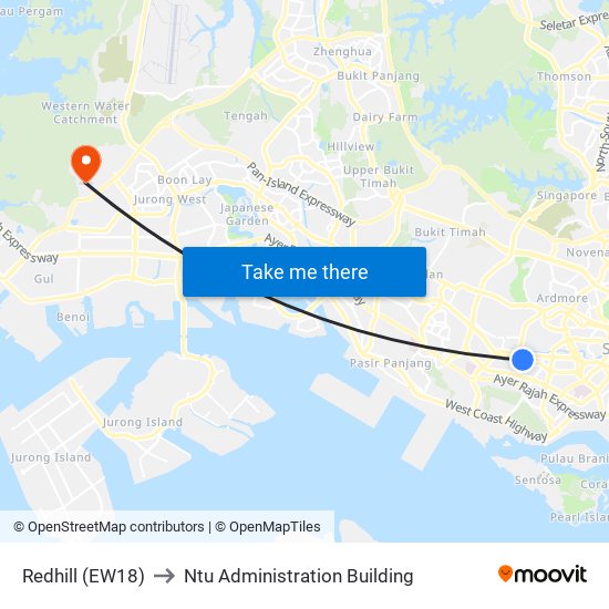 Redhill (EW18) to Ntu Administration Building map