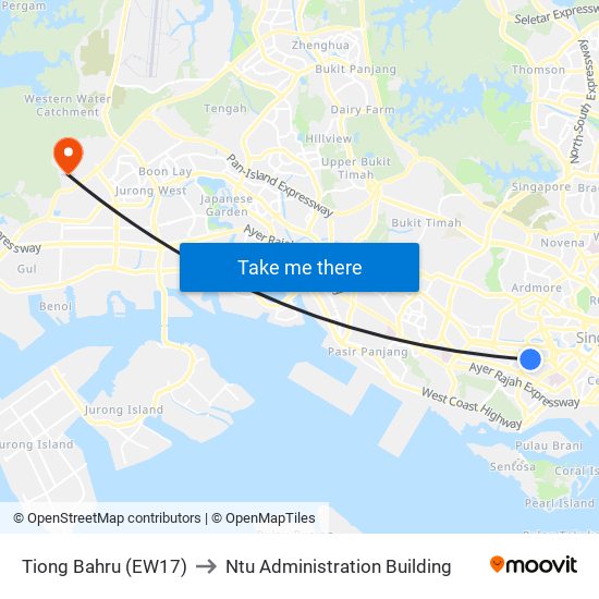 Tiong Bahru (EW17) to Ntu Administration Building map