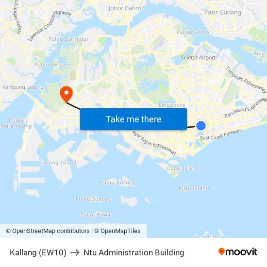 Kallang (EW10) to Ntu Administration Building map