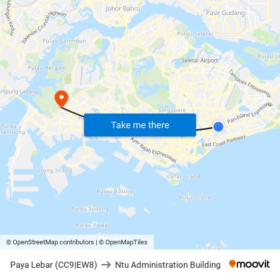 Paya Lebar (CC9|EW8) to Ntu Administration Building map