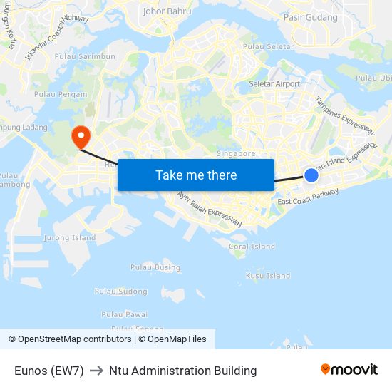 Eunos (EW7) to Ntu Administration Building map