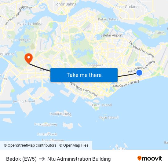 Bedok (EW5) to Ntu Administration Building map