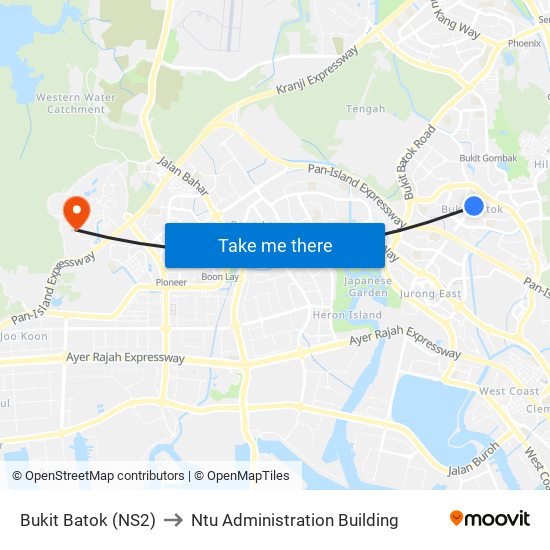 Bukit Batok (NS2) to Ntu Administration Building map