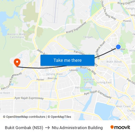 Bukit Gombak (NS3) to Ntu Administration Building map