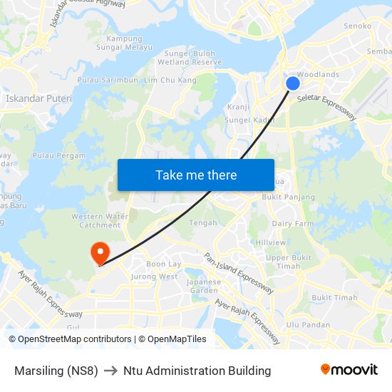 Marsiling (NS8) to Ntu Administration Building map
