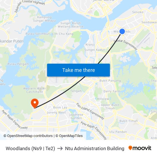 Woodlands (Ns9 | Te2) to Ntu Administration Building map