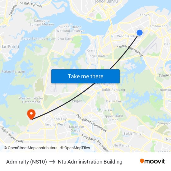 Admiralty (NS10) to Ntu Administration Building map