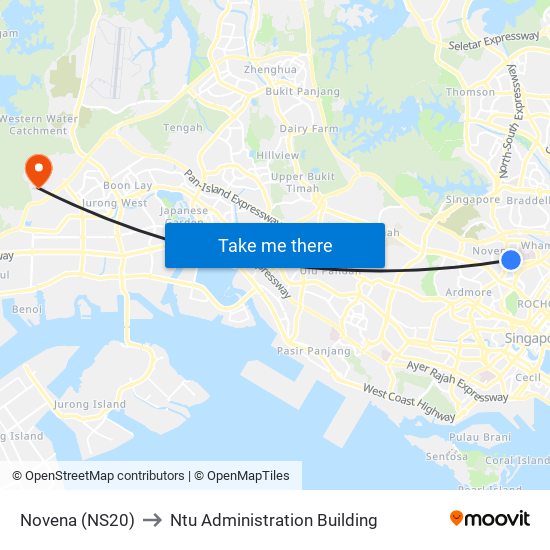 Novena (NS20) to Ntu Administration Building map