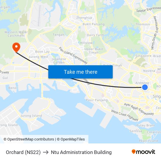 Orchard (NS22) to Ntu Administration Building map