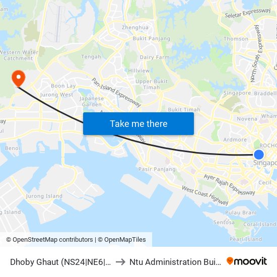 Dhoby Ghaut (NS24|NE6|CC1) to Ntu Administration Building map