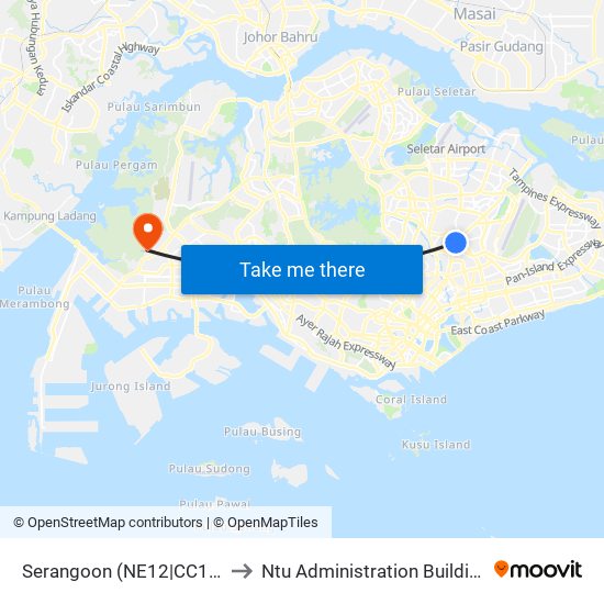 Serangoon (NE12|CC13) to Ntu Administration Building map