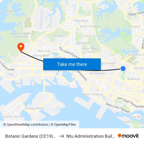 Botanic Gardens (CC19|DT9) to Ntu Administration Building map