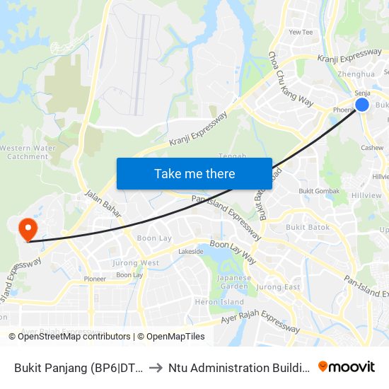 Bukit Panjang (BP6|DT1) to Ntu Administration Building map